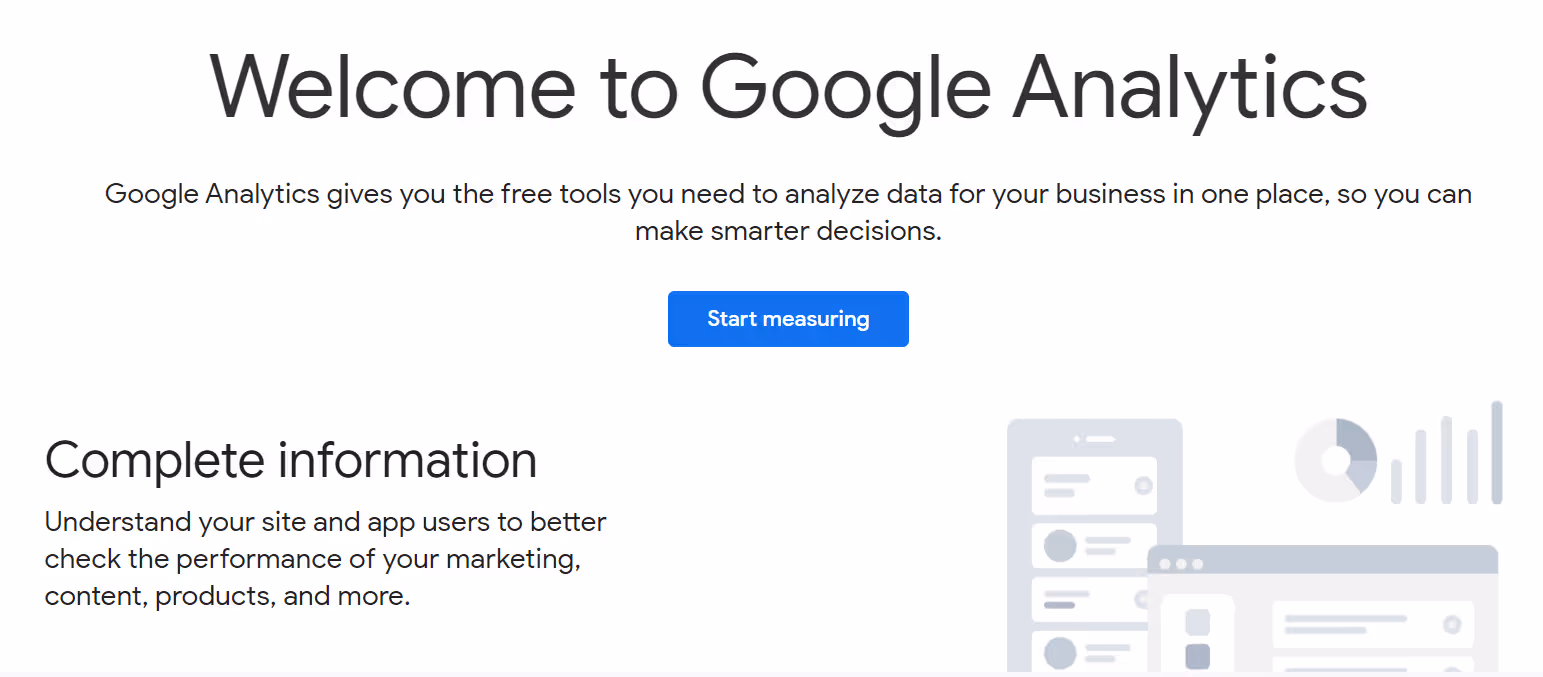 How to set up Google Analytics - start measuring button