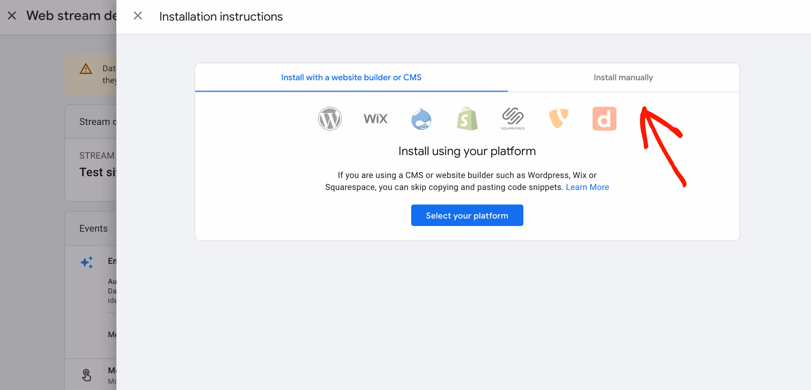 set up web stream manually GA4 1