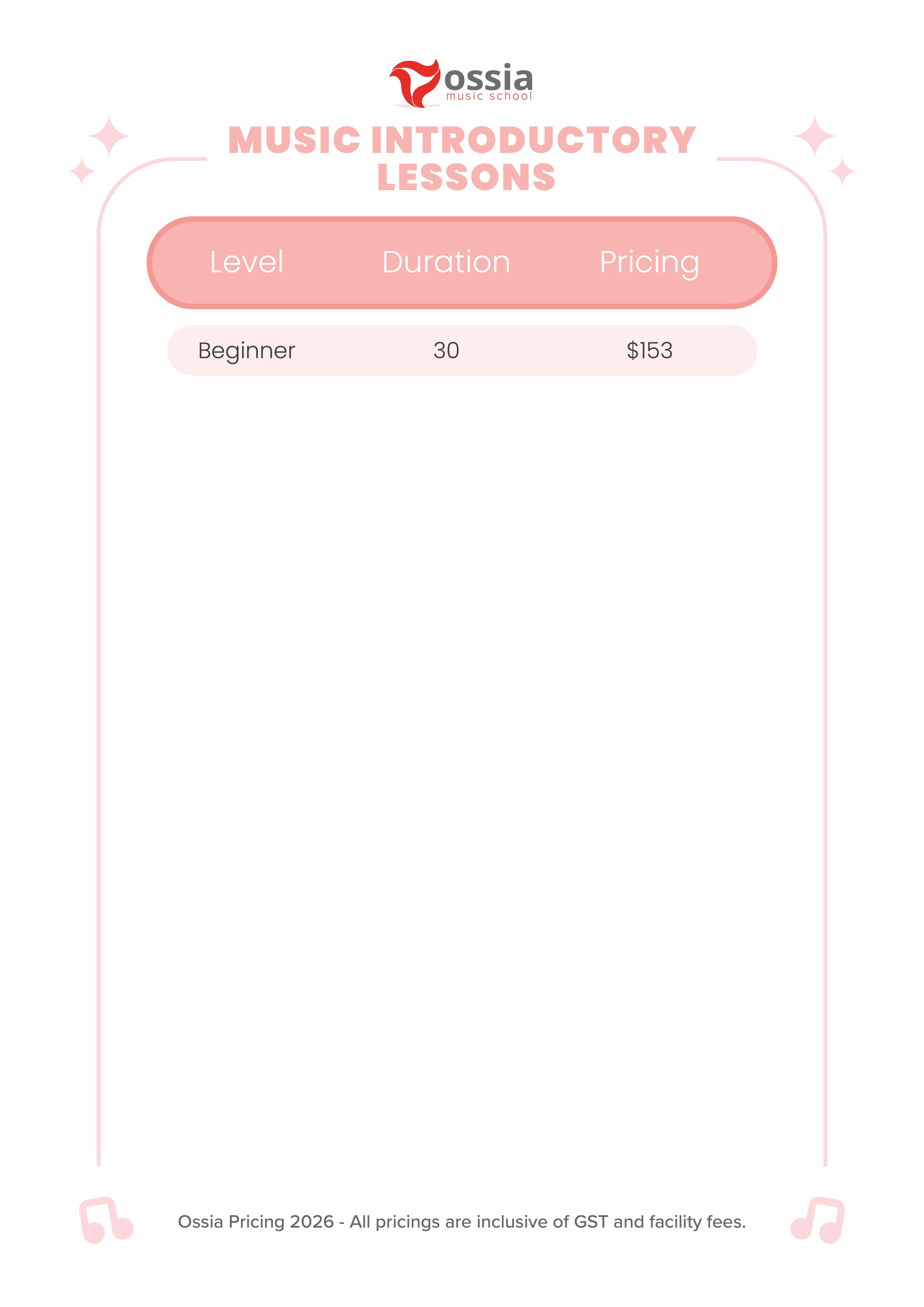 Music Introductory Lesson Fees