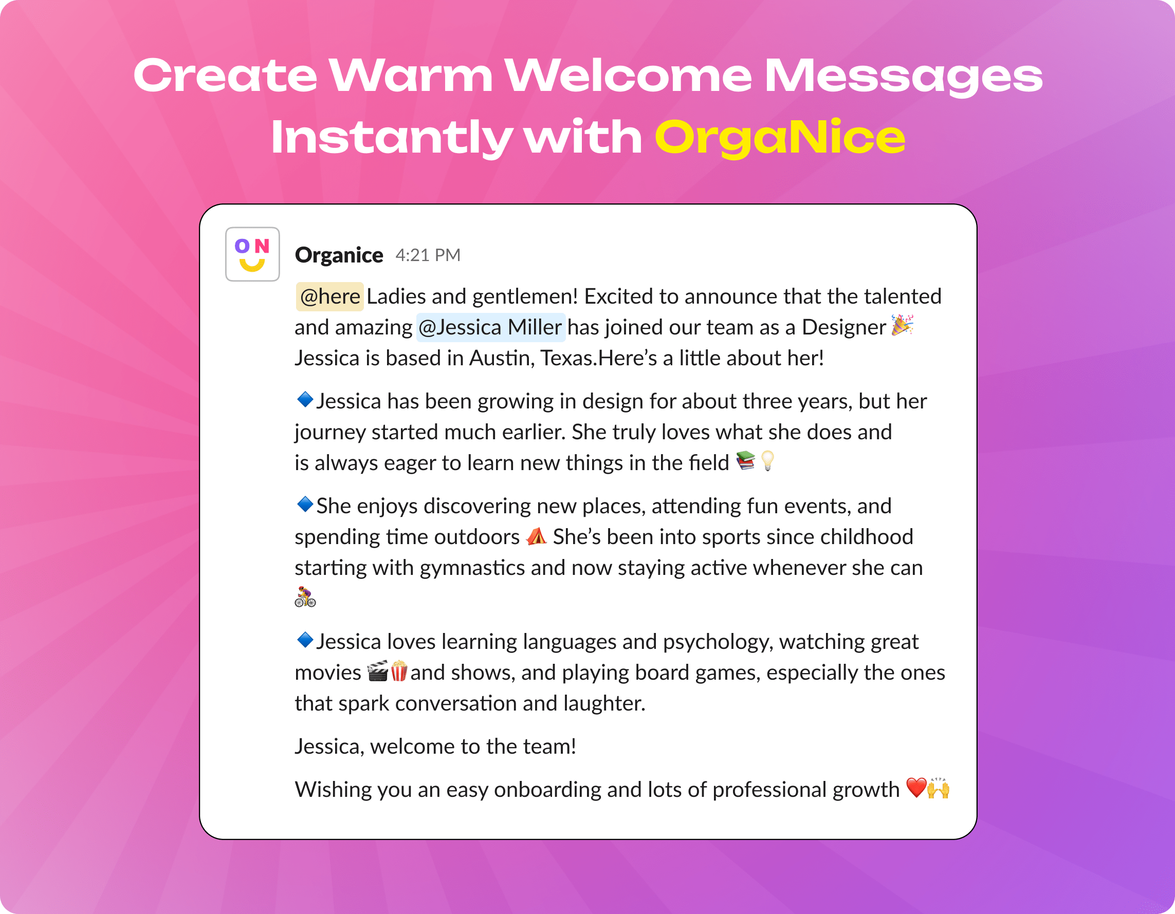 Craft Welcome Messages with OrgaNice