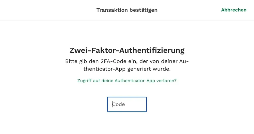 Abfrage Code 2-Faktor-Authentifizierung