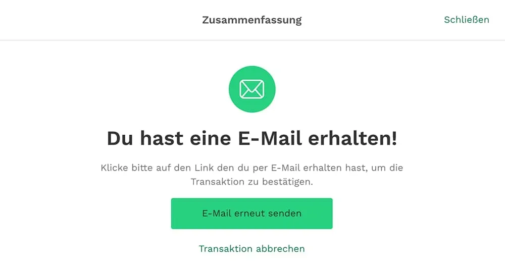 E-mail Bestätigung der Transaktion