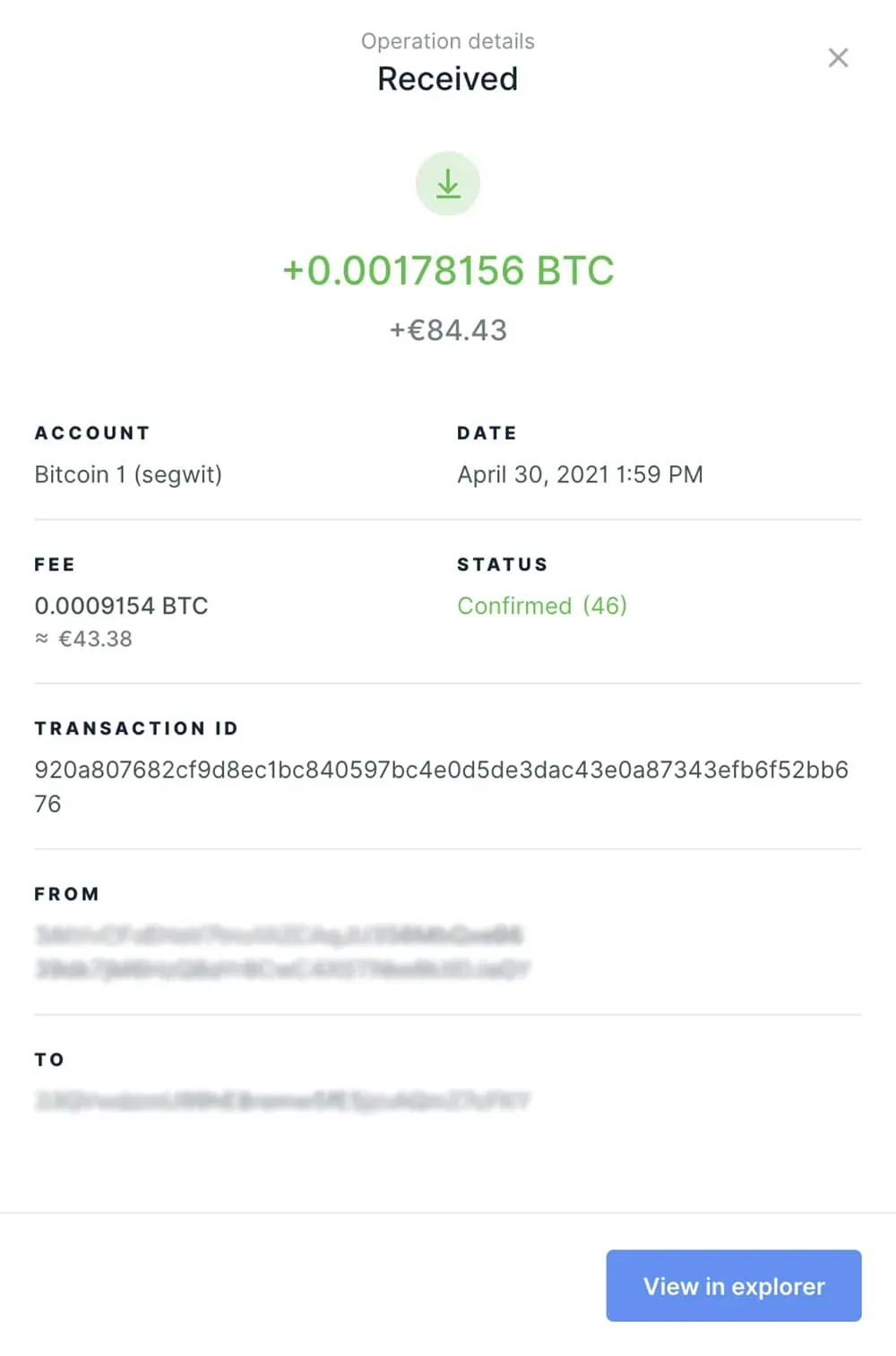 Transaktionsdetails Ledger Nano S