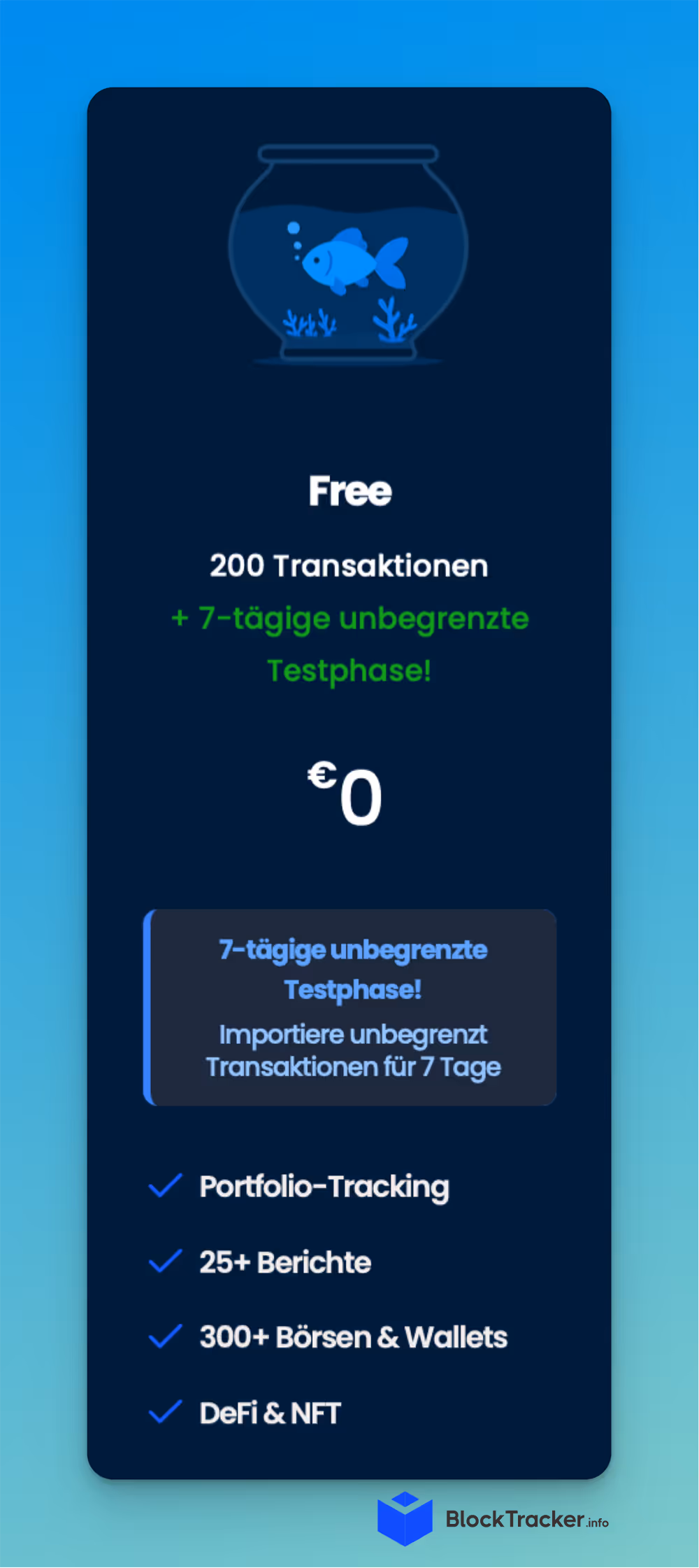 Leistungsübersicht des kostenlosen Free-Tarifs von Cointracking