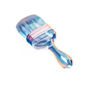 Paintbrush with blue and pink bristles and a shiny metallic handle.
