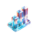 3D translucent bar chart with four ascending bars in blue and pink tones.