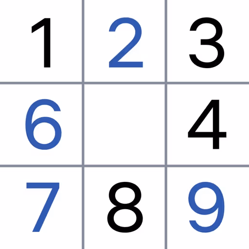 Grid of numbers 1 to 9 with 2, 6, 7, and 9 displayed in blue, others in black.