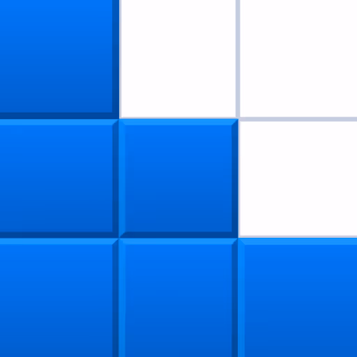 Blue and white square blocks arranged in a grid pattern with three blue blocks on the left and three white blocks on the right.