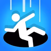 Icon of a person falling into a black hole on a blue background.