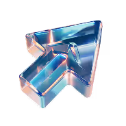 Transparent 3D cursor arrow with blue and pink highlights.