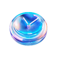 Futuristic glowing blue and purple clock showing 12:15 on a black background.