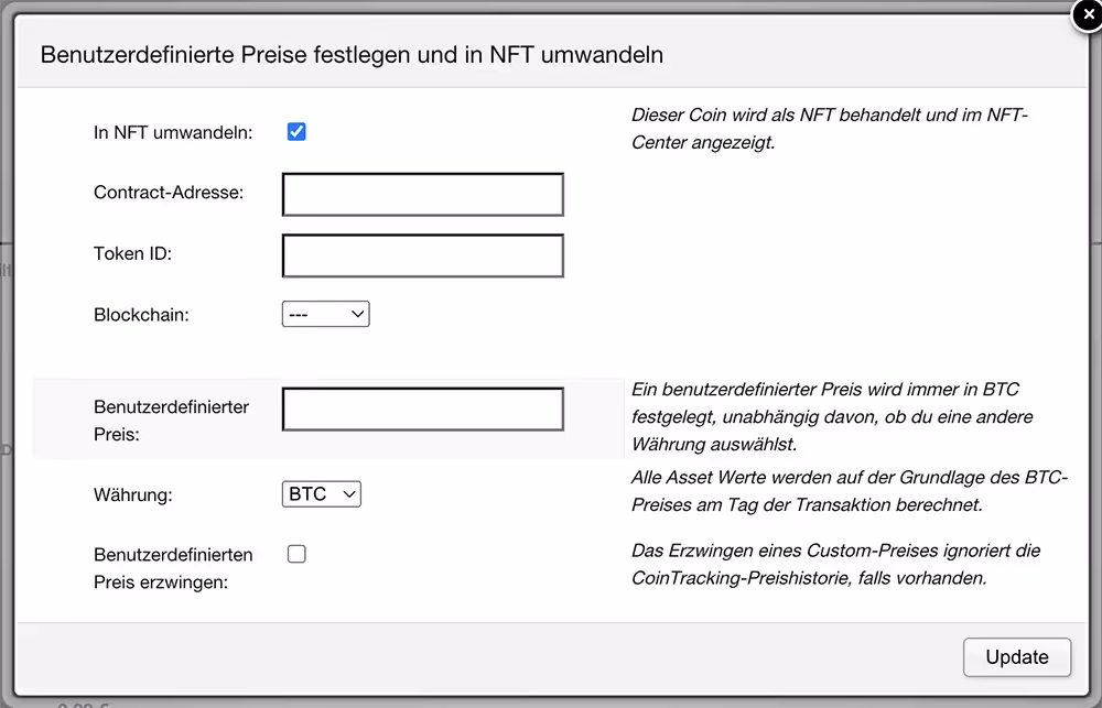 NFT Daten eintragen