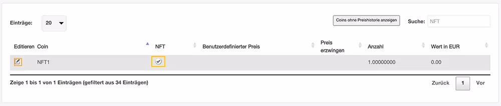 Eintrag in NFT umgewandelt