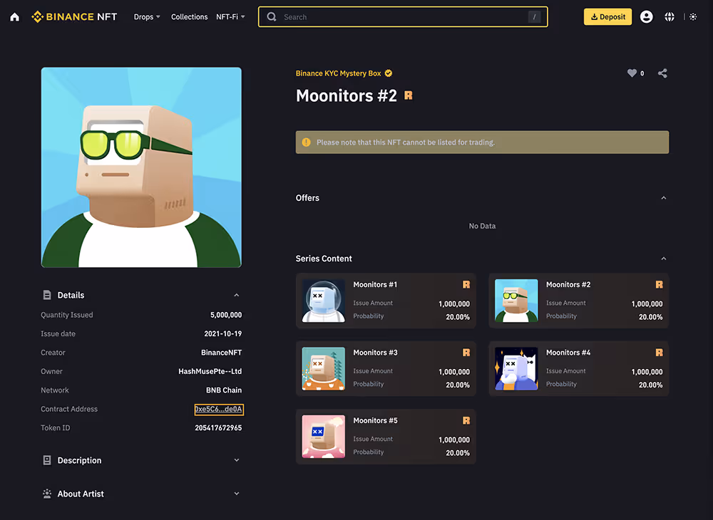 NFT Contract Address auf Binance.com