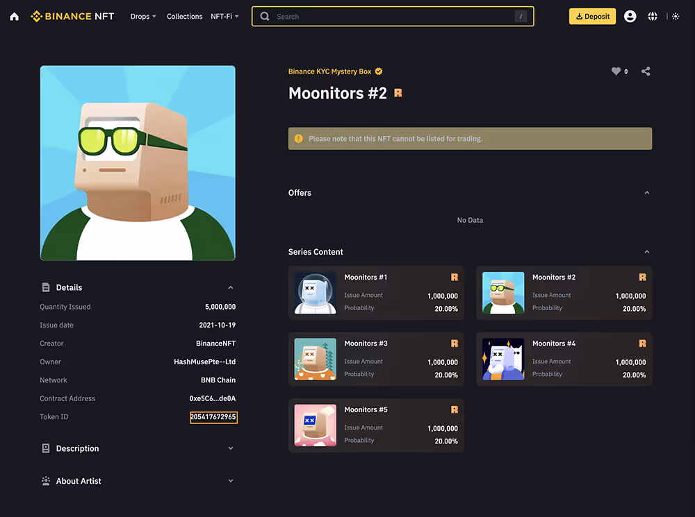 NFT Token ID auf Binance
