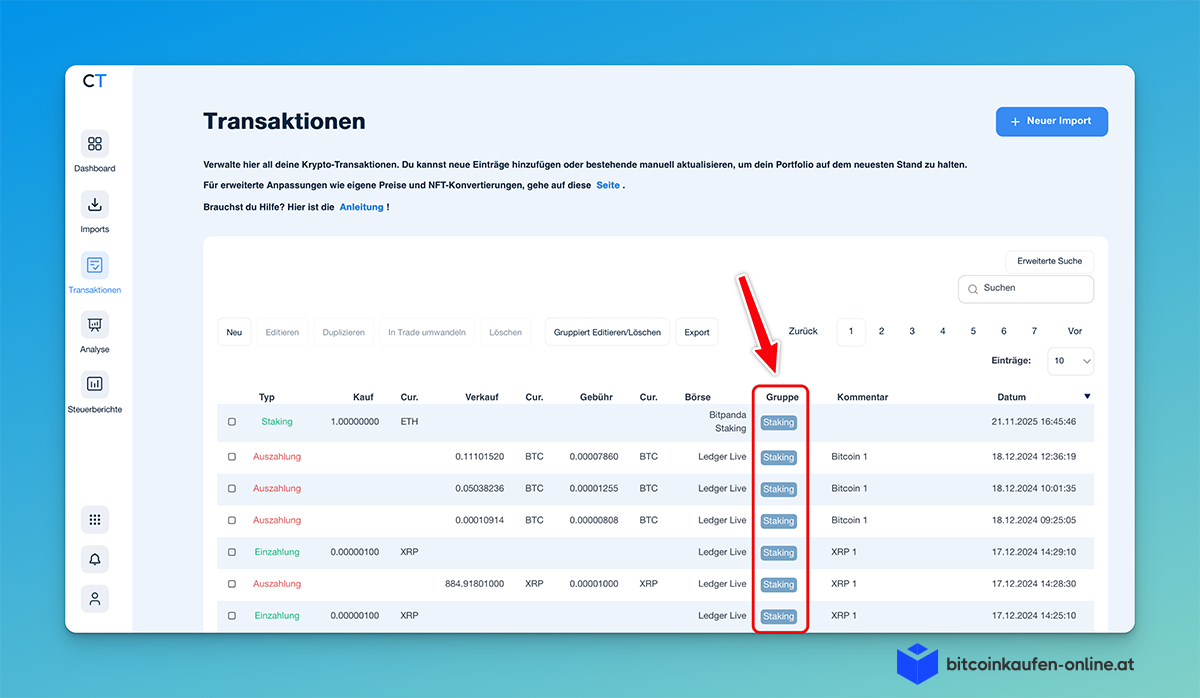 Übersicht aller Staking Rewards in CoinTracking