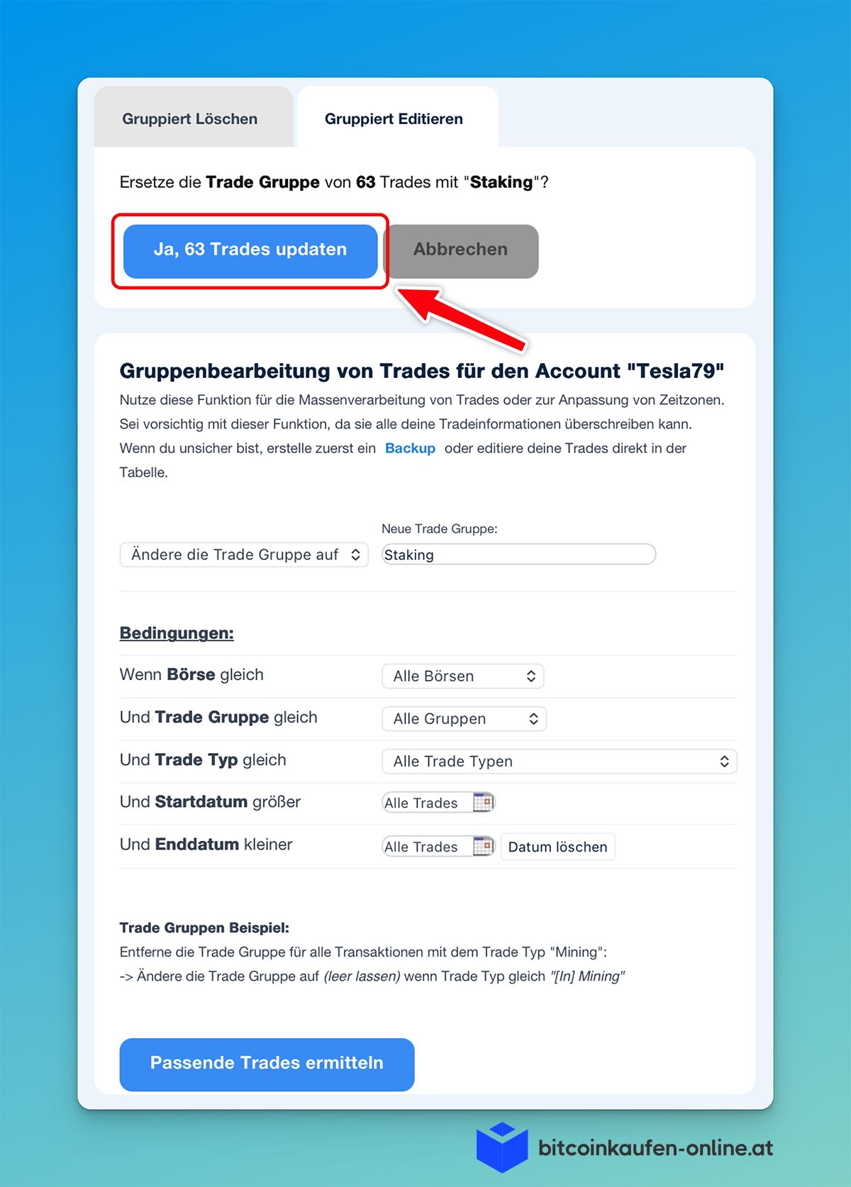 Staking Trades in CoinTracking bestätigen
