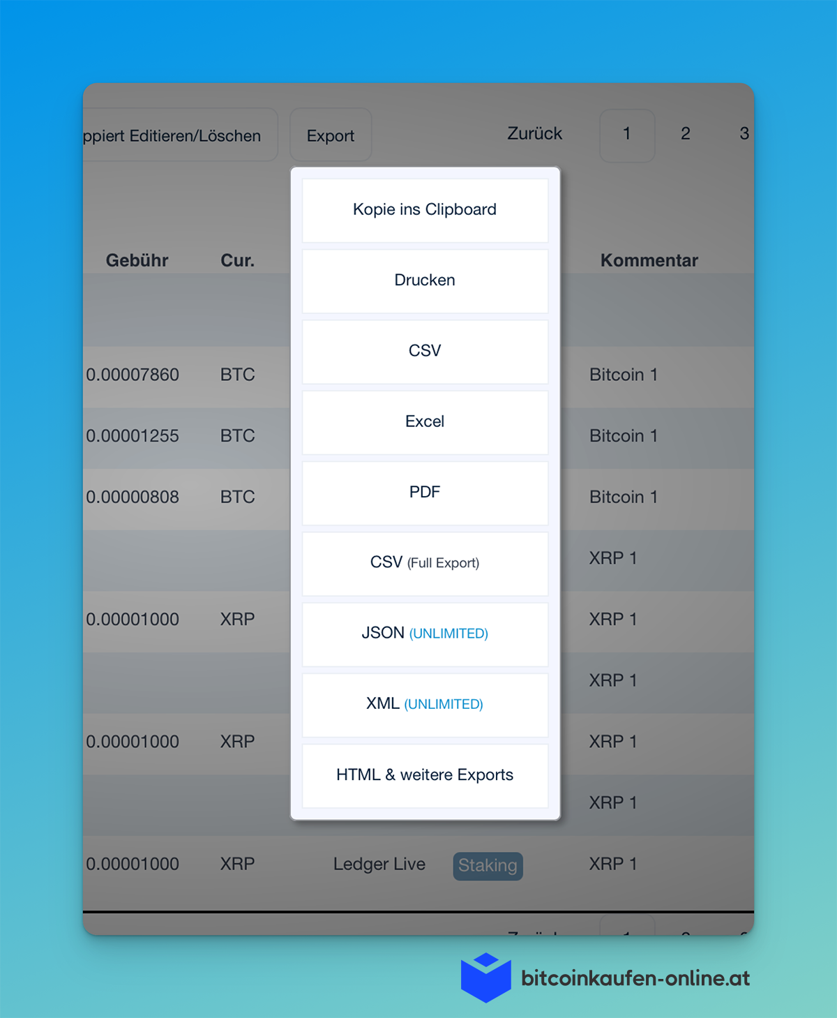 Exportformat für Staking Rewards in CoinTracking wählen