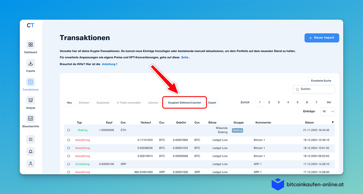 Gruppiert Editieren in CoinTracking öffnen