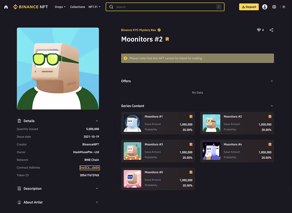NFT Contract Address auf Binance.com