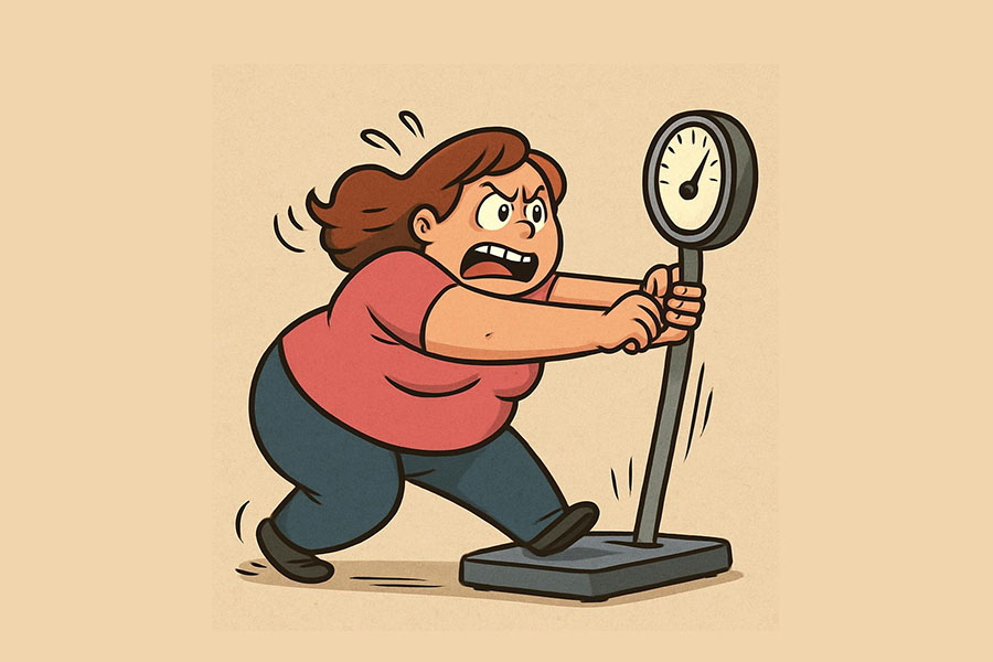 a woman fighting the weight scale