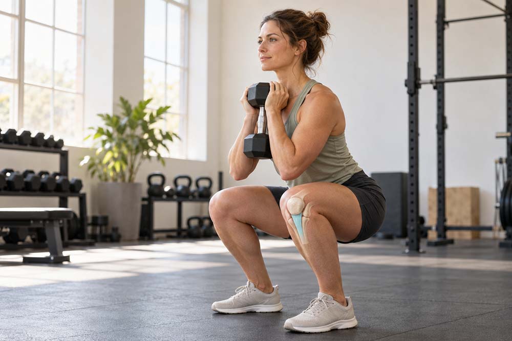 a woman doing goblet squat