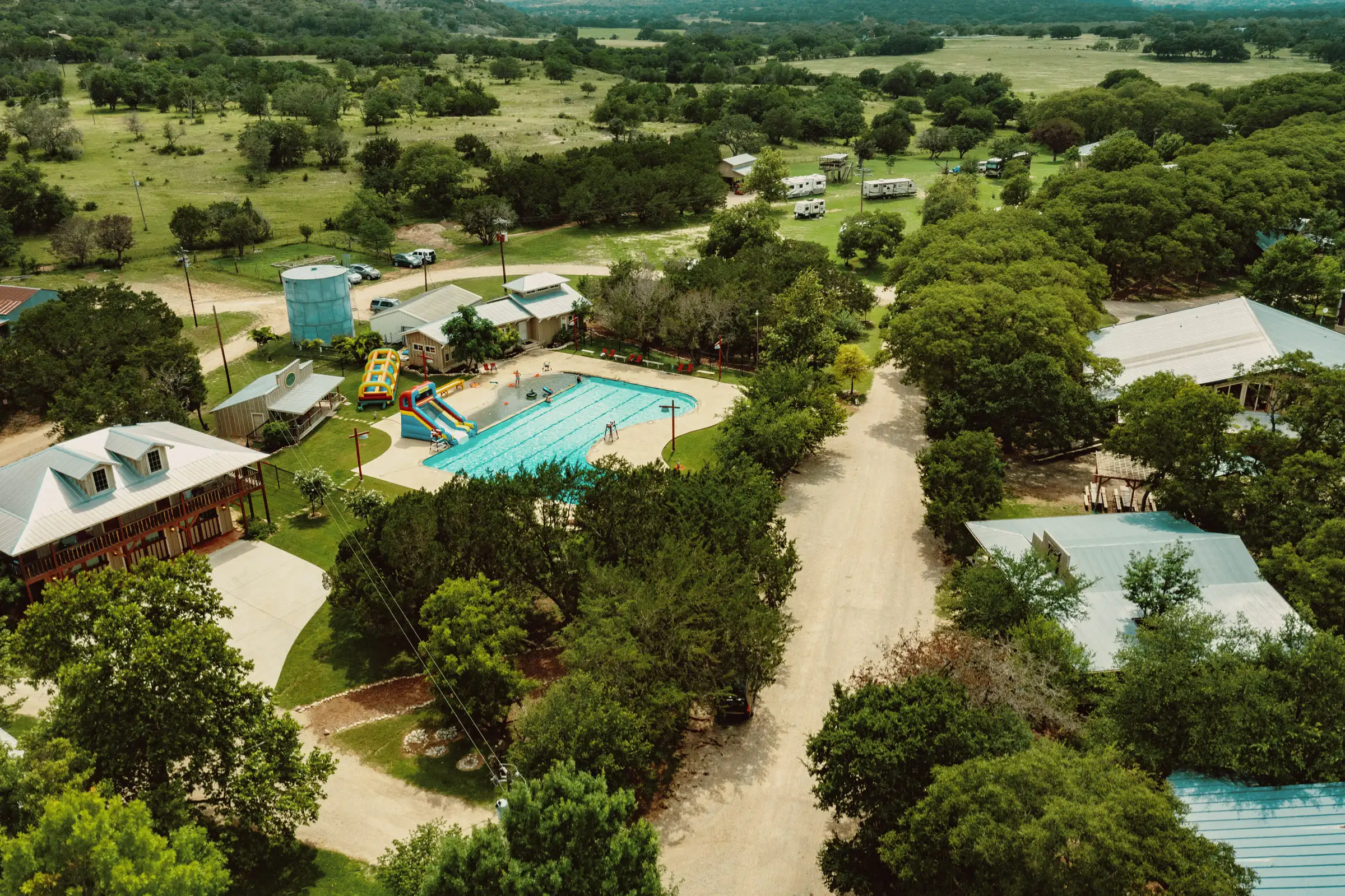 An aerial shot of the Deer Creek camp ground. 