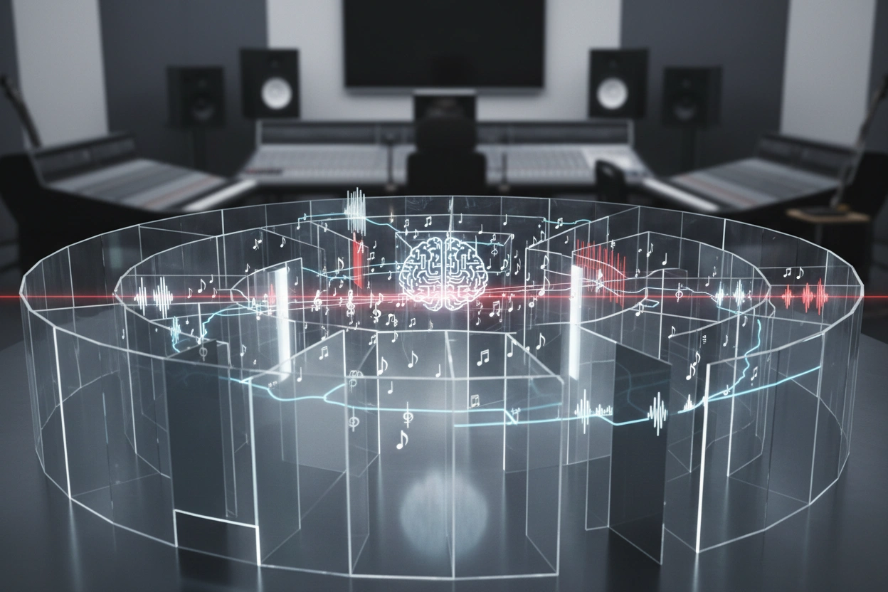 Professional image illustrating Navigating Audio Copyright Issues in AI Music