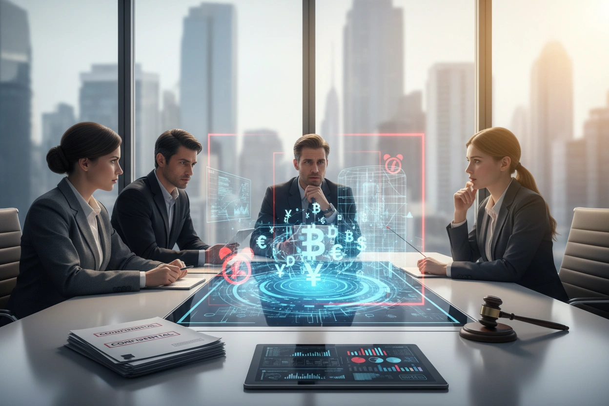 Professional image illustrating Navigating Legal Risks in the Crypto Space
