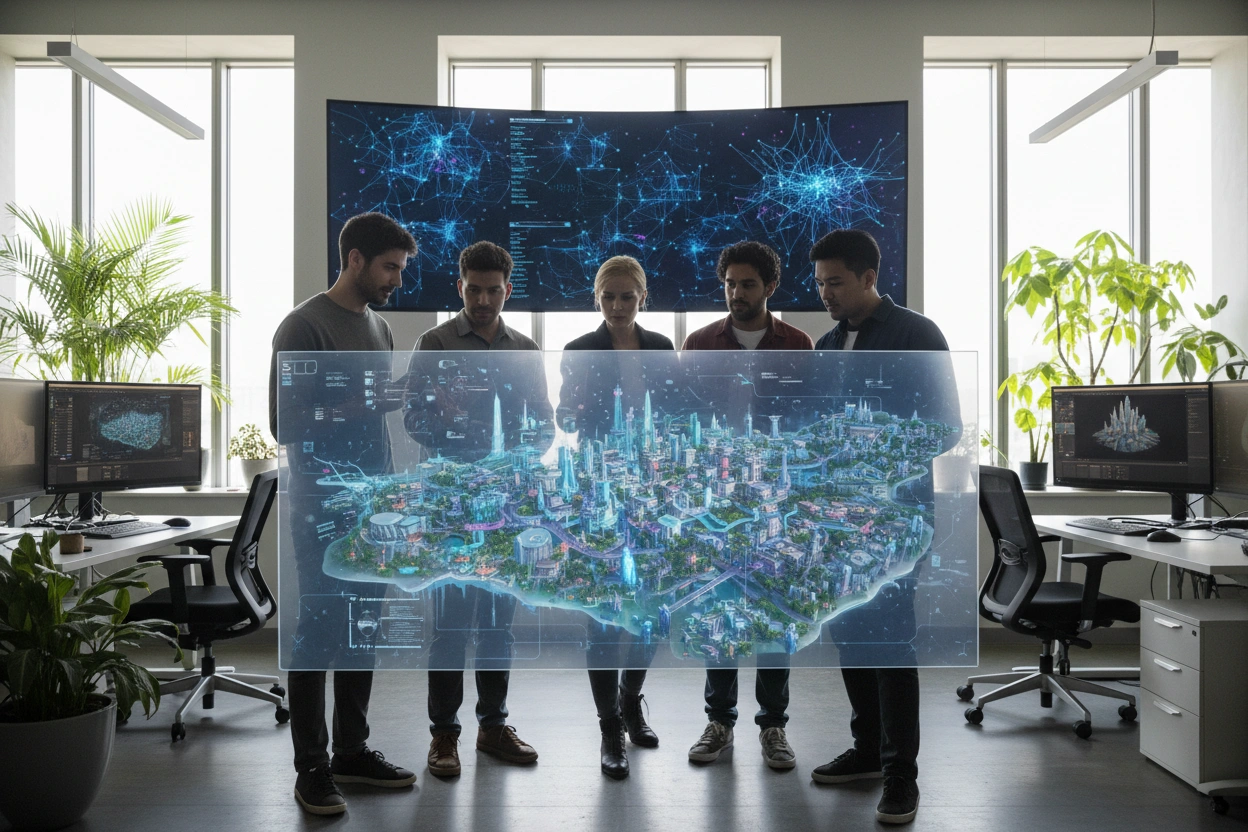 Professional image illustrating Innovative World Building Techniques Enhanced by AI