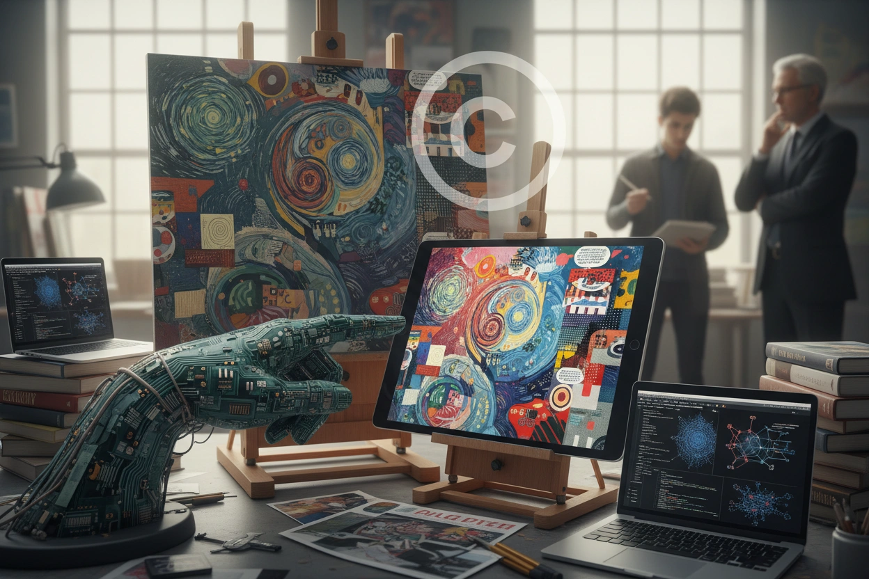 Professional image illustrating Navigating Copyright Concerns in AI Content Creation