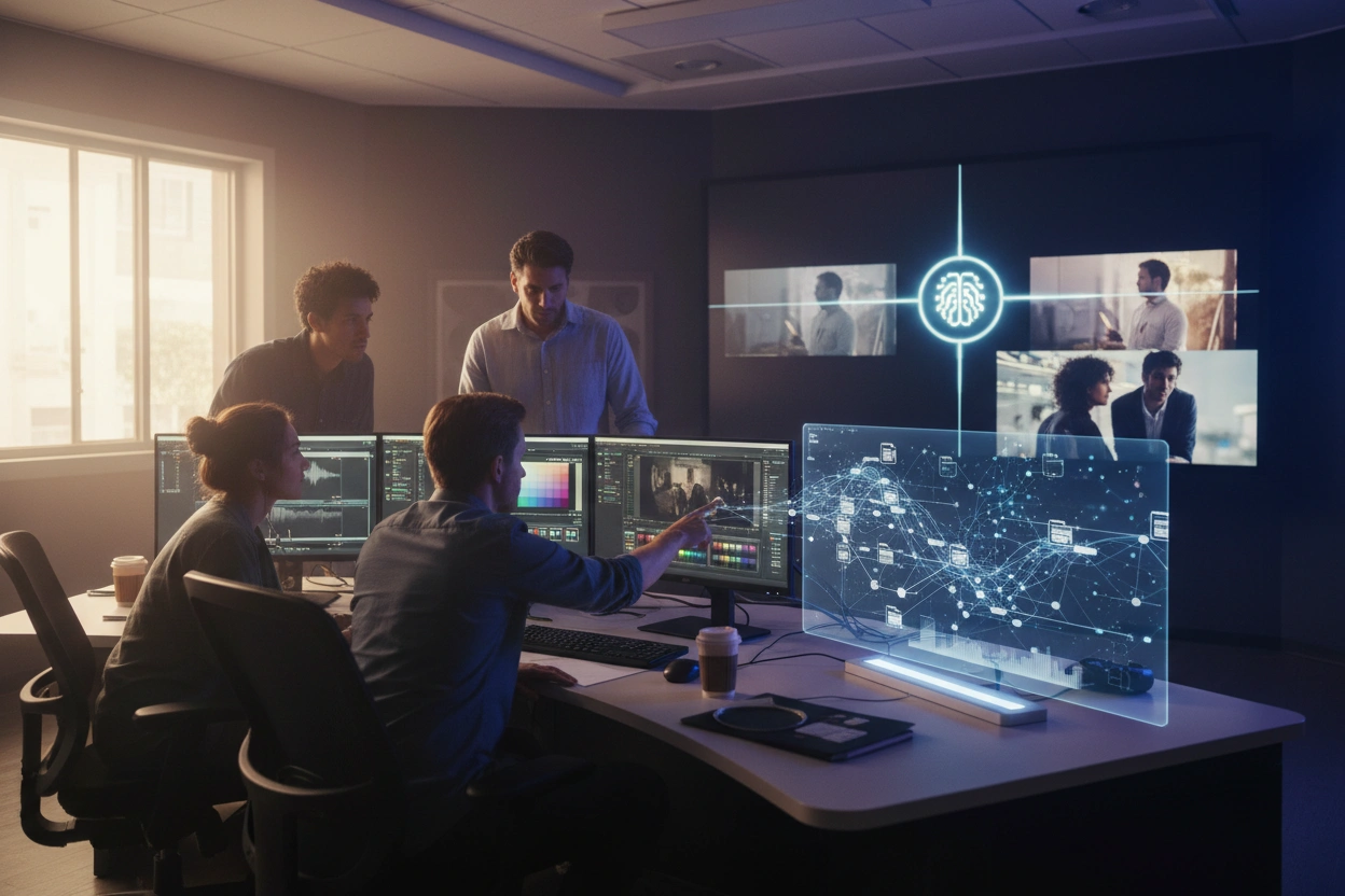 Professional image illustrating Enhancing Post-production Efficiency Through AI