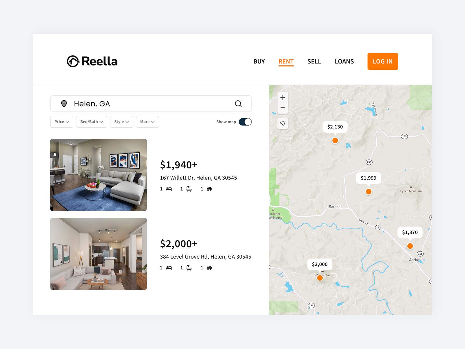 Reella Mockup - Rent page