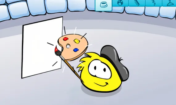 A yellow Puffle featuring the Club Penguin Legacy custom Puffle Care