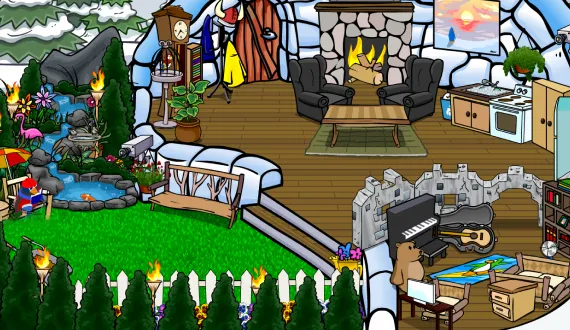 A Penguin decorating their Igloo on Club Penguin Legacy