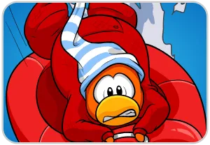 A struggling Penguin scared to going down a mountain