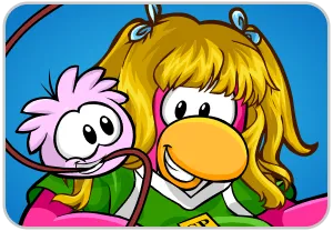 A Penguin and a pink puffle skipping rope