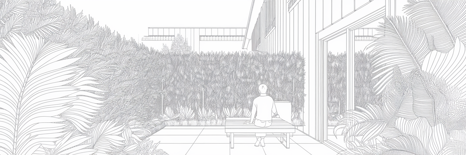 Private urban courtyard with native plants.