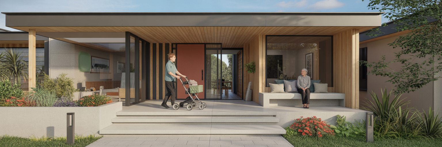 Wide, accessible entrance to a modern Kiwi home.