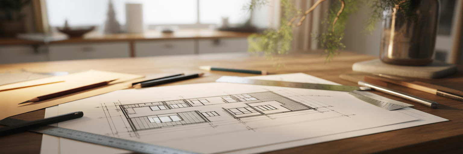 Architectural plans on a design table.