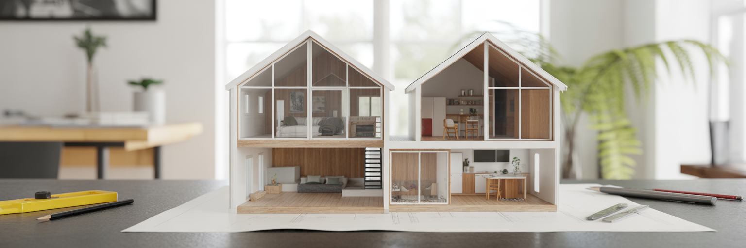 Architectural model showing multi-generational home layout.