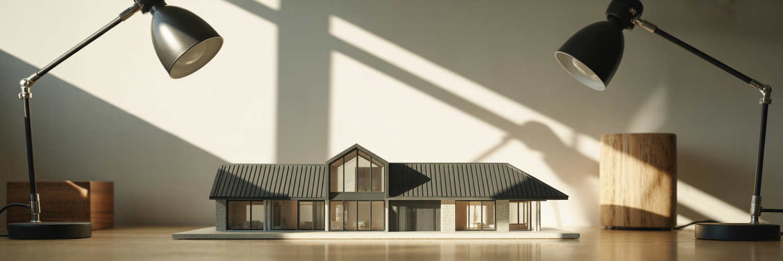 Architectural model showing sun path simulation.