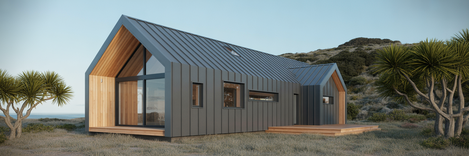 Modern Kiwi bach with durable cladding.