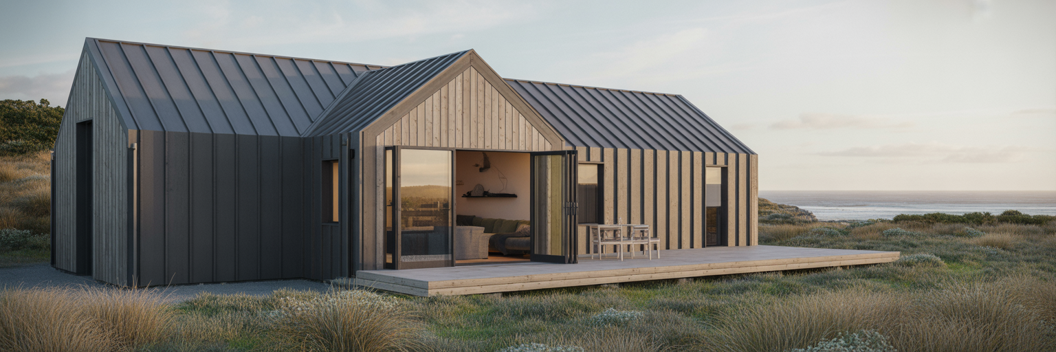 Modern Kiwi bach with durable cladding.
