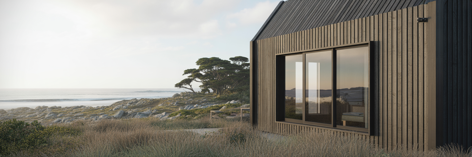 Modern bach exterior with durable cladding.