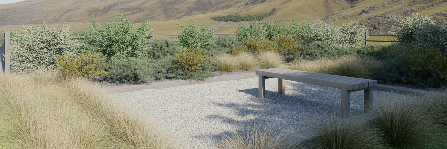 Low-maintenance garden with native plants.