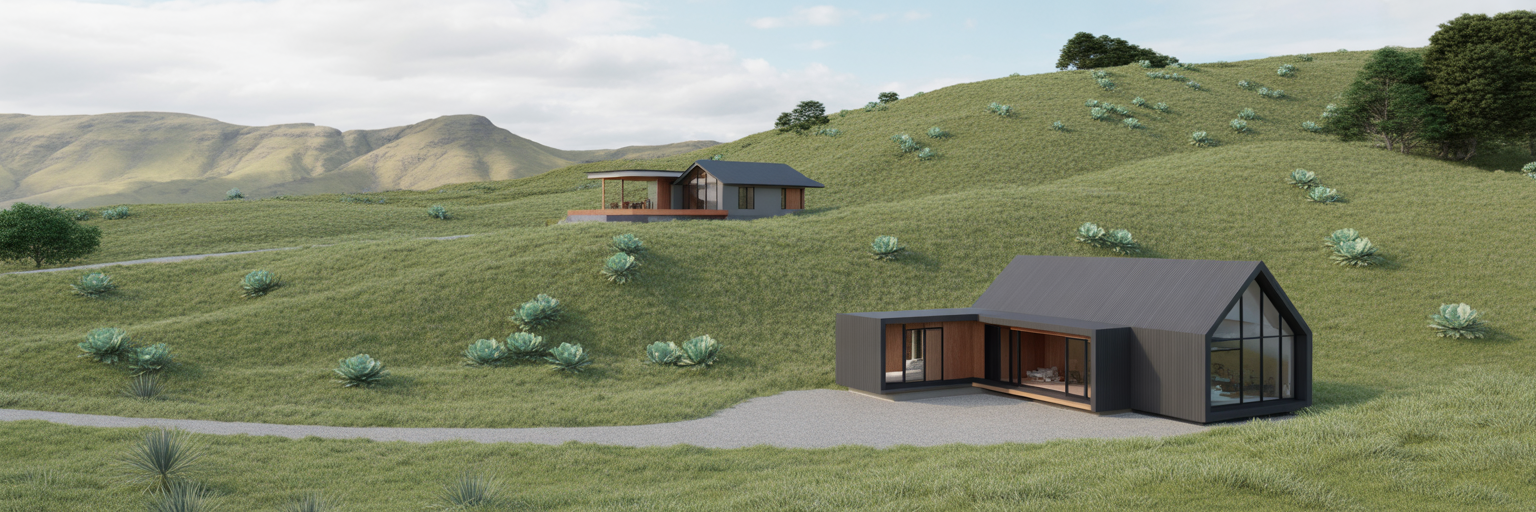 Two modern dwellings on sloping NZ section