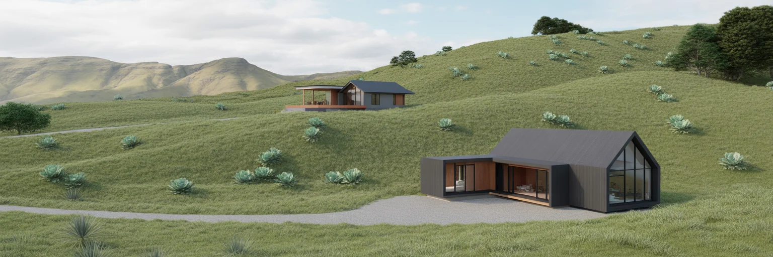 Two modern dwellings on sloping NZ section