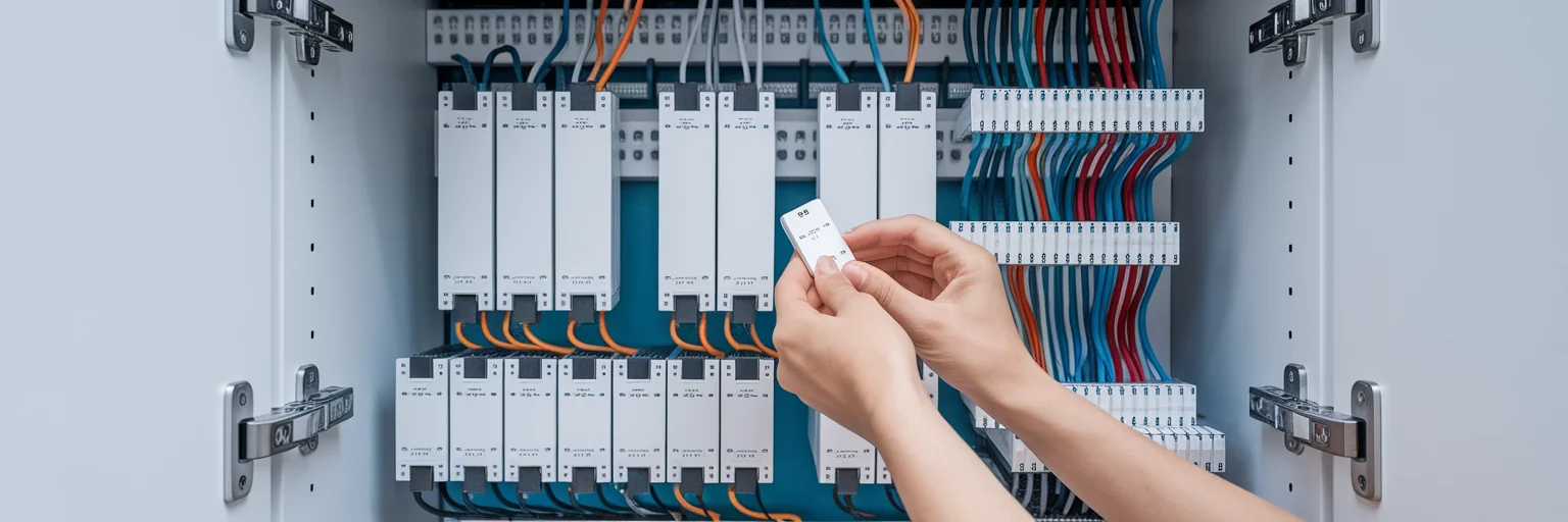 Hands adding module to smart home board.