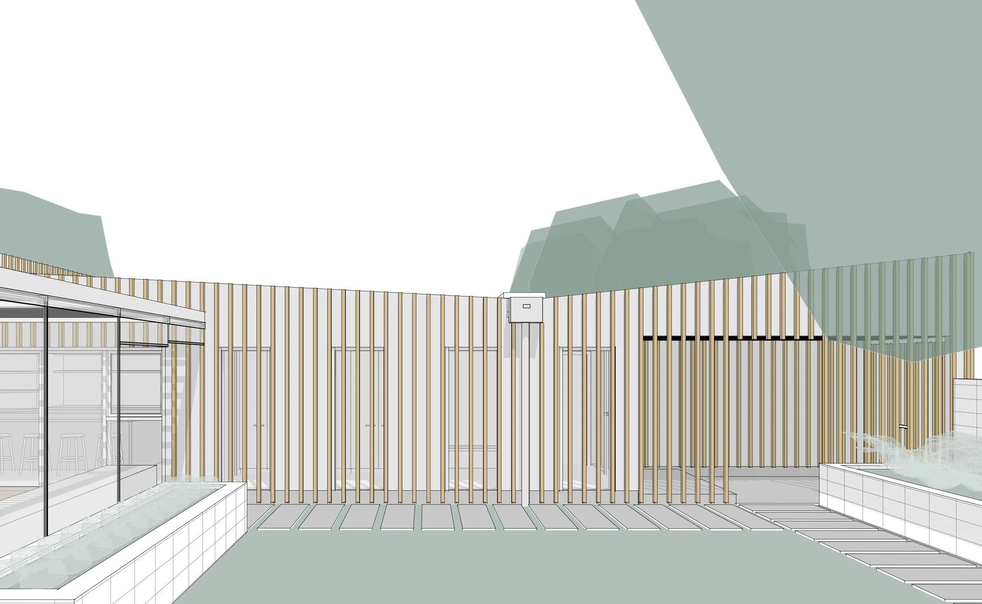 Concept view of screened glazing of Sylvan St Reno in Lake Hayes, Queenstown, designed by Modal Architecture.
